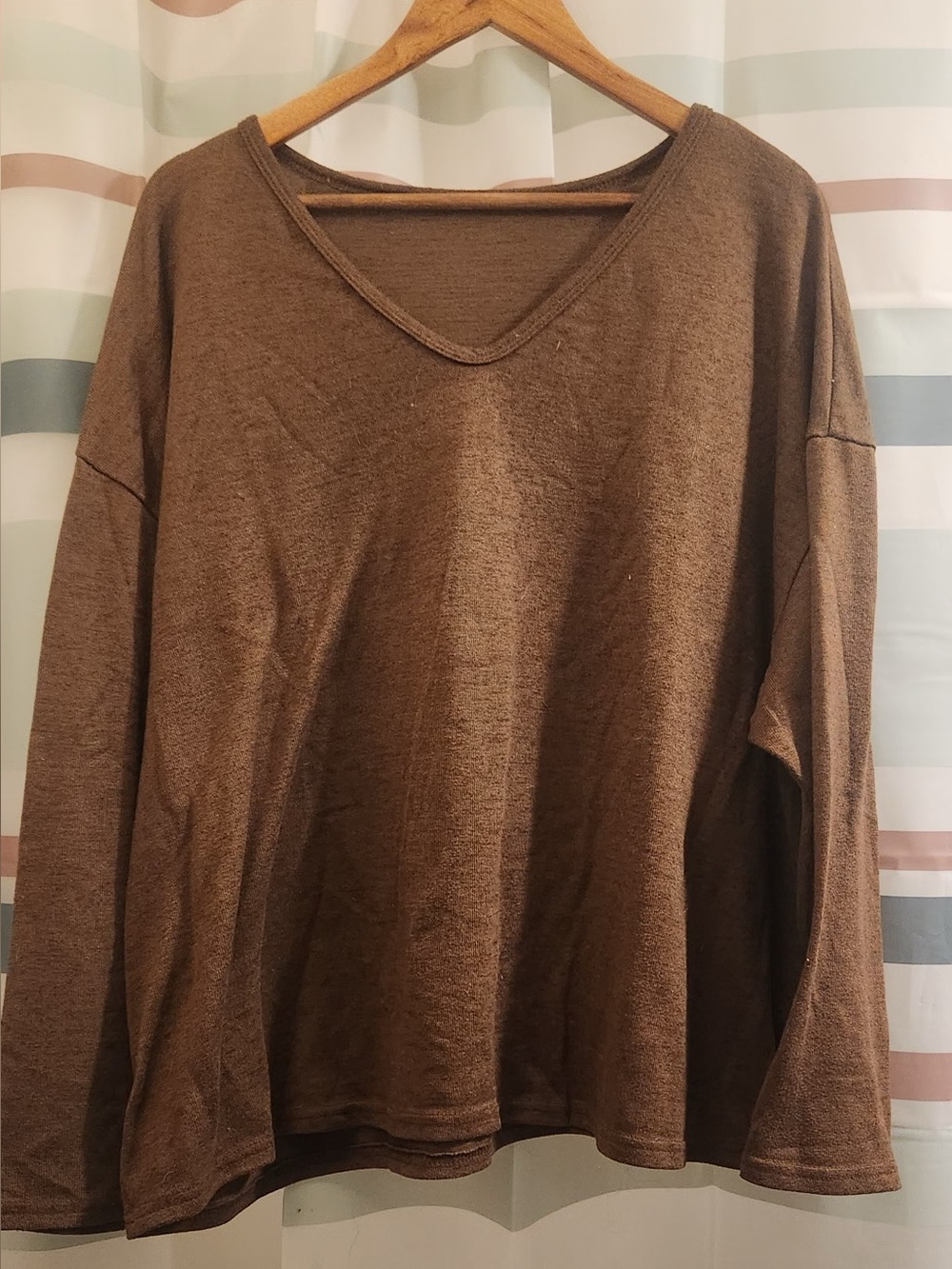 SHEIN Brown V-Neck Lightweight Knit Sweater